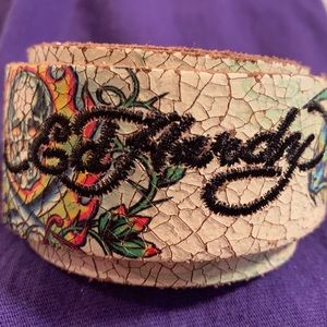 Leather Ed Hardy wrap bracelet with snaps